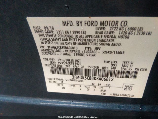 Photo 8 VIN: 2FMGK5C88KBA06813 - FORD FLEX 