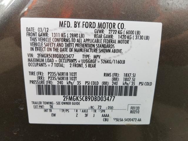 Photo 9 VIN: 2FMGK5C89DBD03477 - FORD FLEX SEL 