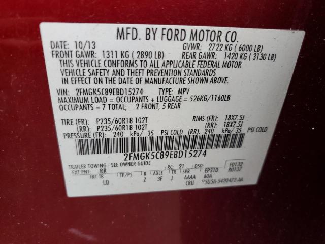 Photo 12 VIN: 2FMGK5C89EBD15274 - FORD FLEX SEL 