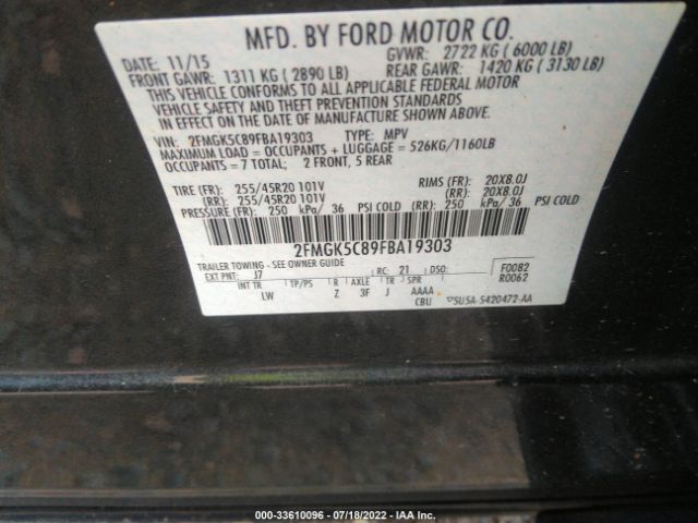 Photo 8 VIN: 2FMGK5C89FBA19303 - FORD FLEX 