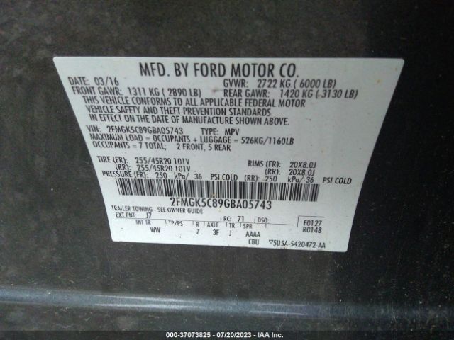 Photo 8 VIN: 2FMGK5C89GBA05743 - FORD FLEX 