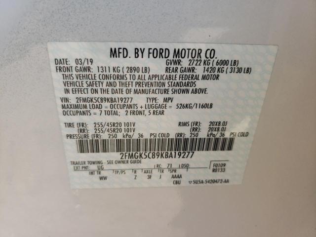 Photo 9 VIN: 2FMGK5C89KBA19277 - FORD FLEX SEL 