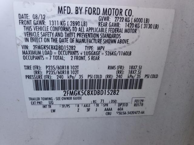 Photo 9 VIN: 2FMGK5C8XDBD15282 - FORD FLEX SEL 