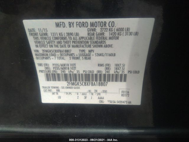 Photo 8 VIN: 2FMGK5C8XFBA18807 - FORD FLEX 