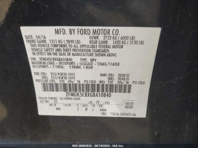 Photo 8 VIN: 2FMGK5C8XGBA10840 - FORD FLEX 