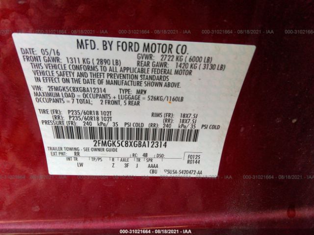 Photo 8 VIN: 2FMGK5C8XGBA12314 - FORD FLEX 