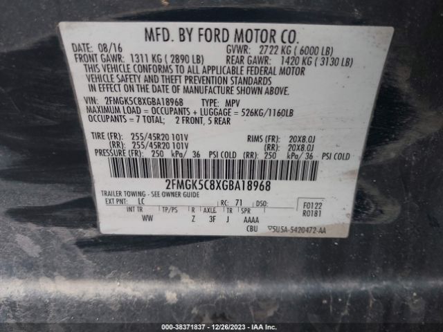 Photo 8 VIN: 2FMGK5C8XGBA18968 - FORD FLEX 