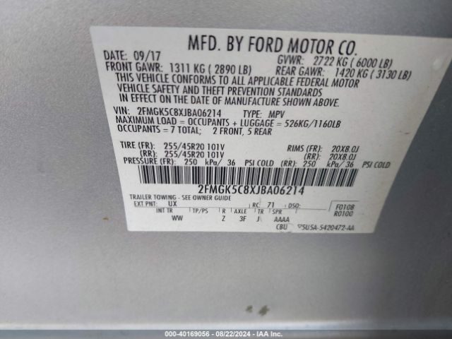 Photo 8 VIN: 2FMGK5C8XJBA06214 - FORD FLEX 