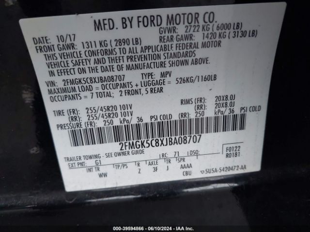 Photo 8 VIN: 2FMGK5C8XJBA08707 - FORD FLEX 