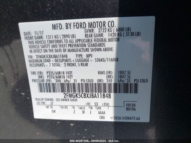 Photo 8 VIN: 2FMGK5C8XJBA11848 - FORD FLEX 