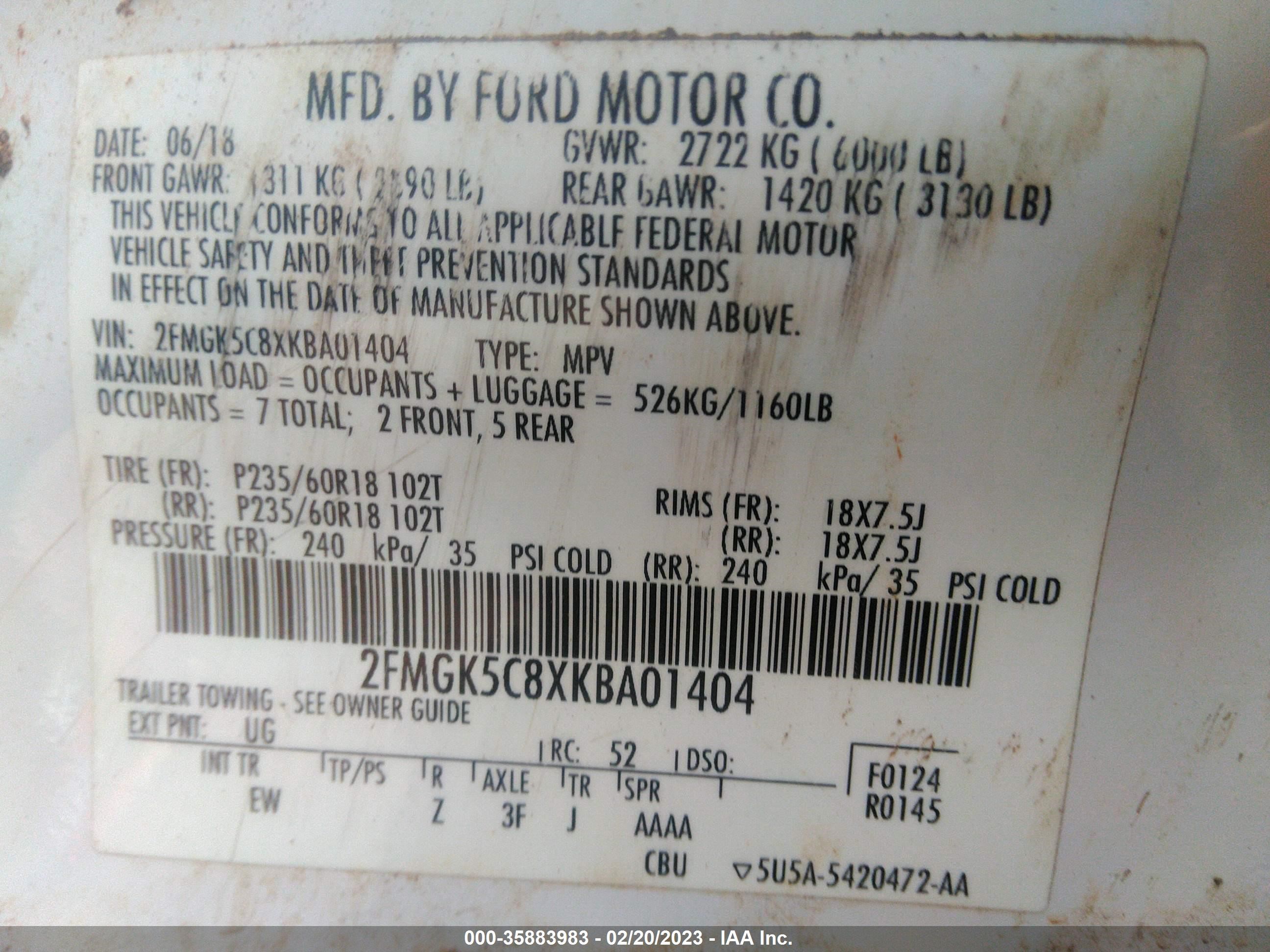 Photo 8 VIN: 2FMGK5C8XKBA01404 - FORD FLEX 