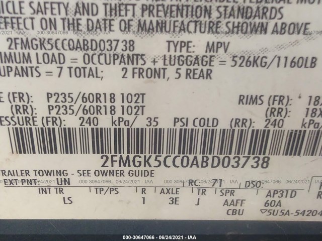 Photo 8 VIN: 2FMGK5CC0ABD03738 - FORD FLEX 