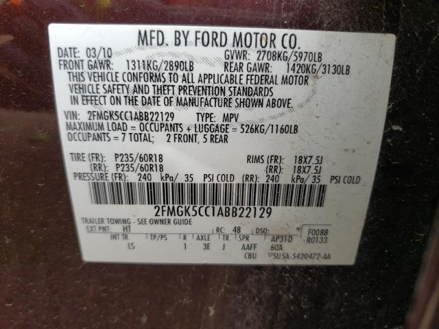 Photo 9 VIN: 2FMGK5CC1ABB22129 - FORD FLEX SEL 