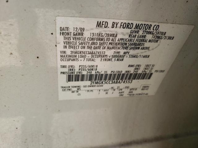 Photo 12 VIN: 2FMGK5CC3ABA74553 - FORD FLEX SEL 