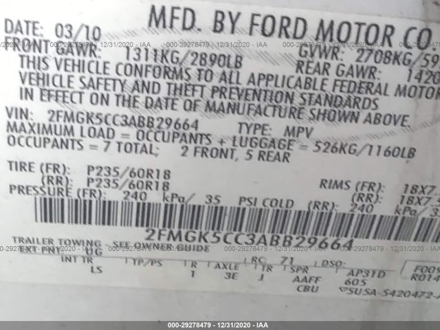 Photo 8 VIN: 2FMGK5CC3ABB29664 - FORD FLEX 