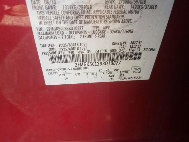 Photo 9 VIN: 2FMGK5CC3BBD10877 - FORD FLEX SEL 