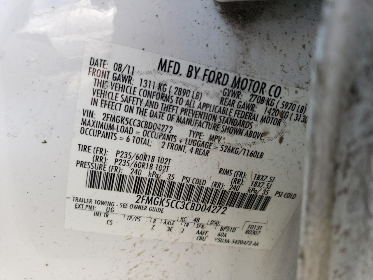 Photo 12 VIN: 2FMGK5CC3CBD04272 - FORD FLEX 