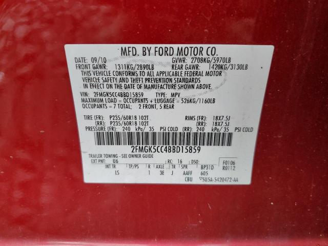 Photo 11 VIN: 2FMGK5CC4BBD15859 - FORD FLEX SEL 