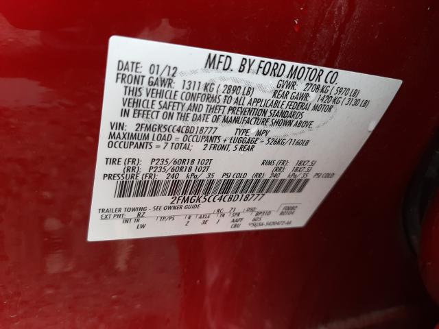 Photo 9 VIN: 2FMGK5CC4CBD18777 - FORD FLEX SEL 