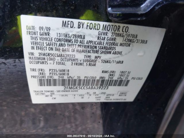 Photo 8 VIN: 2FMGK5CC5ABA39223 - FORD FLEX 