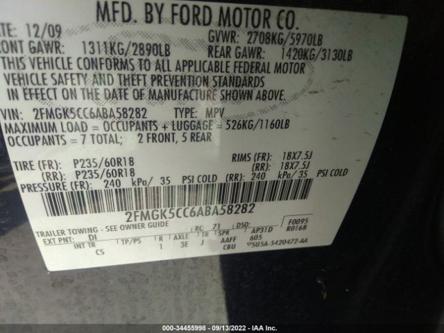 Photo 8 VIN: 2FMGK5CC6ABA58282 - FORD FLEX 