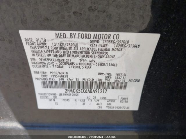 Photo 8 VIN: 2FMGK5CC6ABA91217 - FORD FLEX 