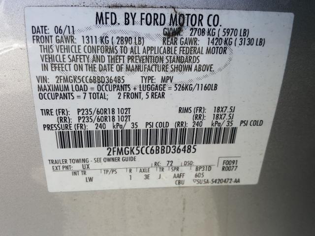 Photo 9 VIN: 2FMGK5CC6BBD36485 - FORD FLEX SEL 