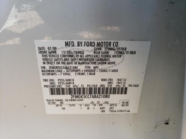 Photo 9 VIN: 2FMGK5CC7ABA21080 - FORD FLEX SEL 