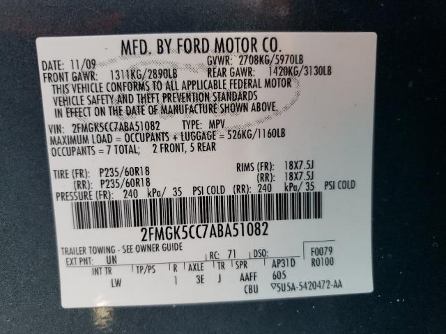 Photo 9 VIN: 2FMGK5CC7ABA51082 - FORD FLEX SEL 