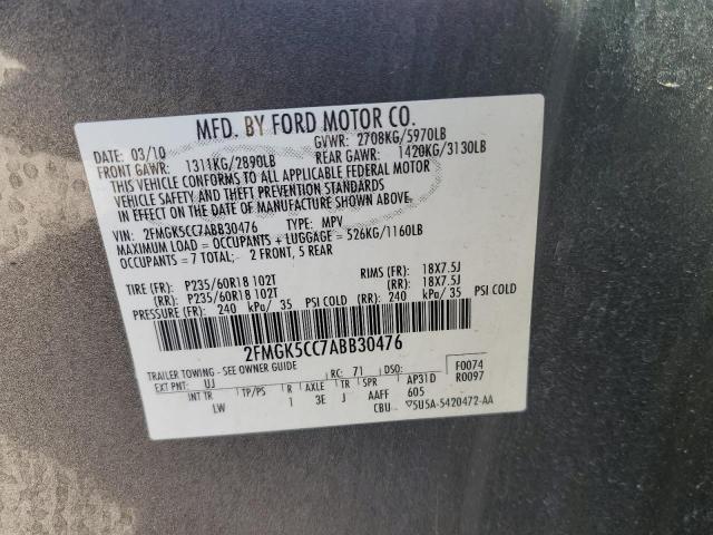 Photo 12 VIN: 2FMGK5CC7ABB30476 - FORD FLEX SEL 