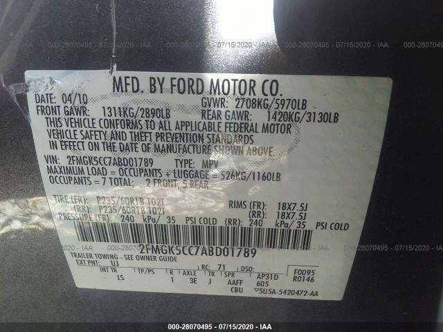 Photo 8 VIN: 2FMGK5CC7ABD01789 - FORD FLEX 