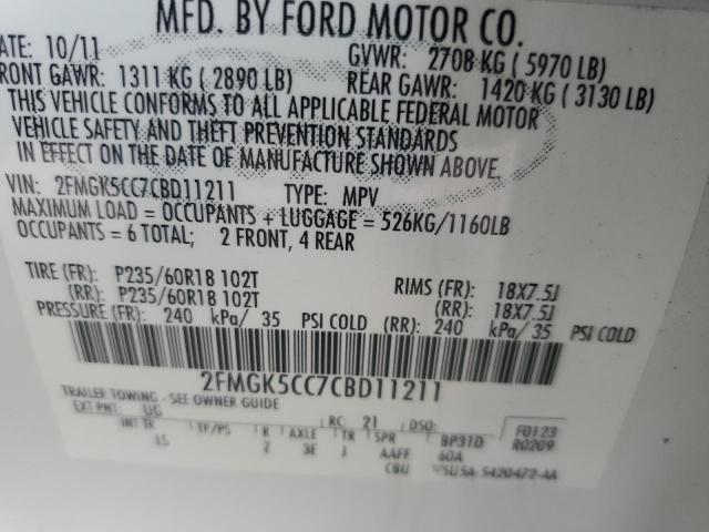 Photo 11 VIN: 2FMGK5CC7CBD11211 - FORD FLEX SEL 