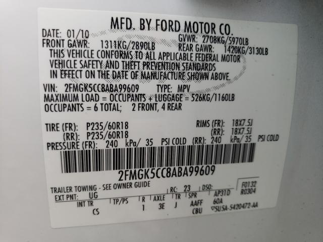 Photo 9 VIN: 2FMGK5CC8ABA99609 - FORD FLEX SEL 