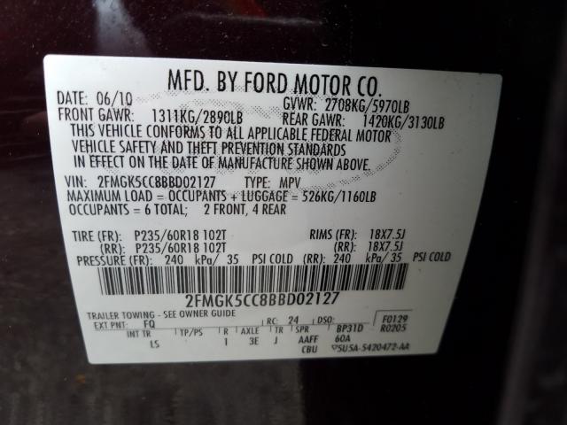 Photo 9 VIN: 2FMGK5CC8BBD02127 - FORD FLEX SEL 