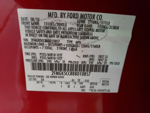 Photo 9 VIN: 2FMGK5CC8BBD10857 - FORD FLEX SEL 