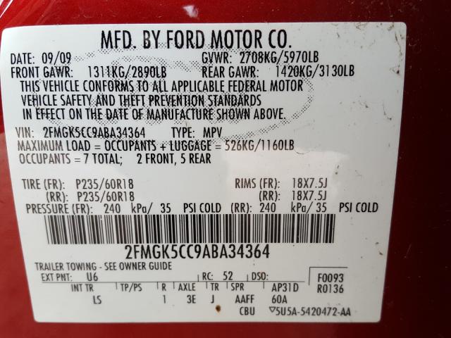 Photo 9 VIN: 2FMGK5CC9ABA34364 - FORD FLEX SEL 