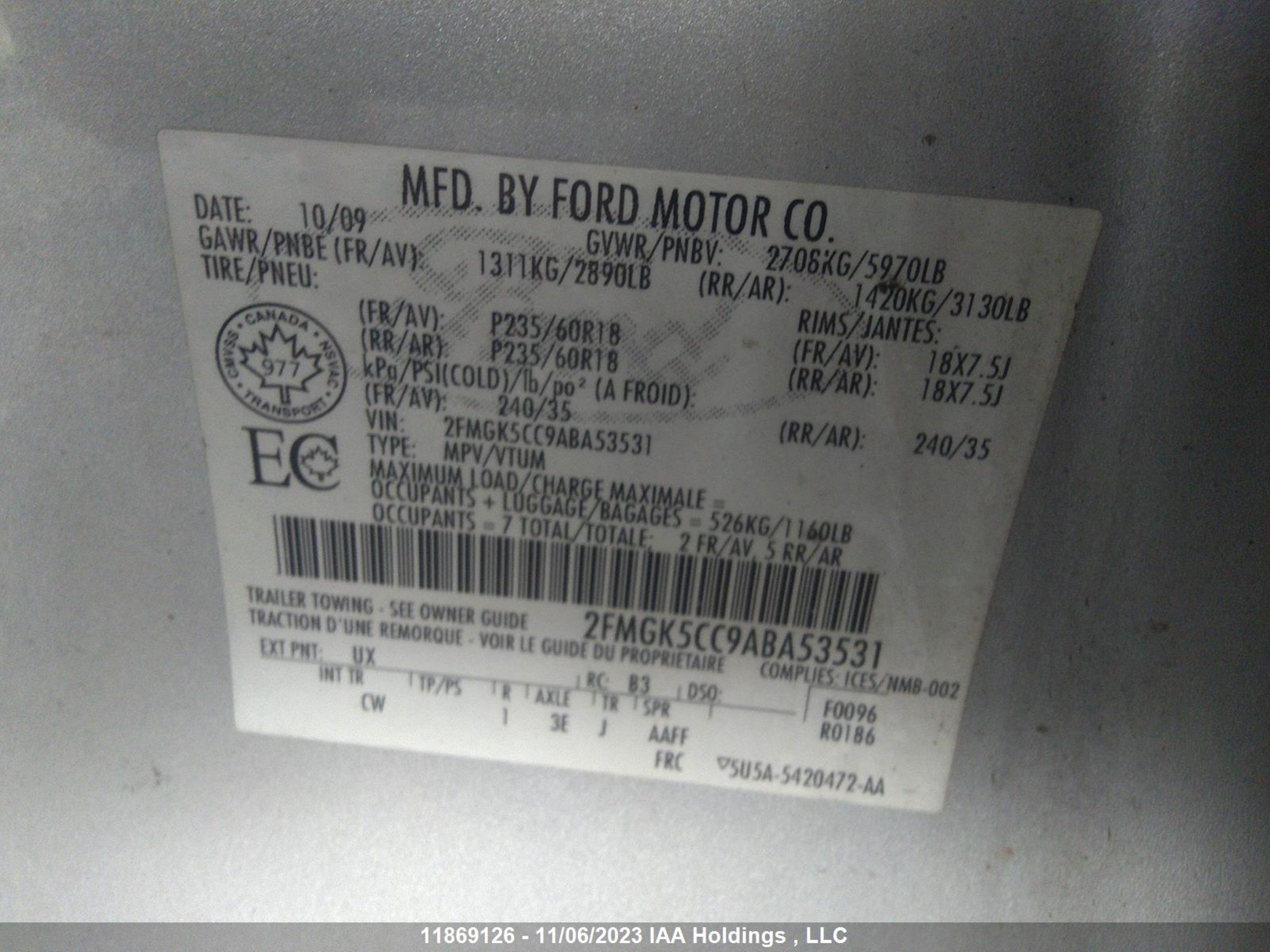 Photo 8 VIN: 2FMGK5CC9ABA53531 - FORD FLEX 