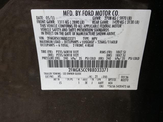 Photo 9 VIN: 2FMGK5CC9BBD33371 - FORD FLEX SEL 