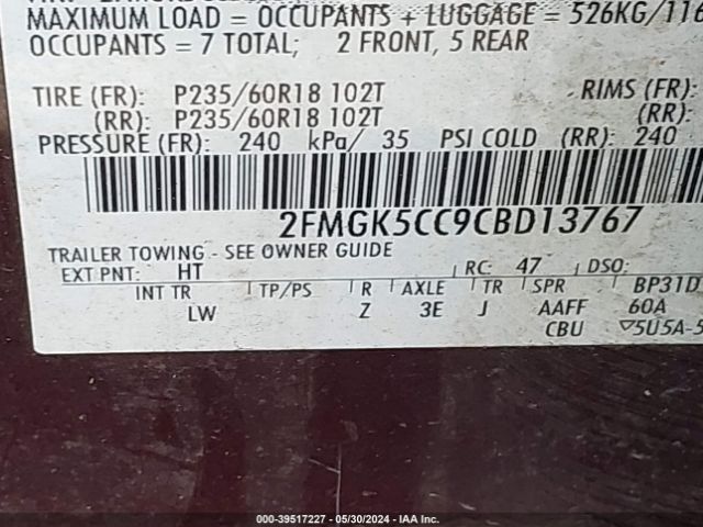 Photo 8 VIN: 2FMGK5CC9CBD13767 - FORD FLEX 