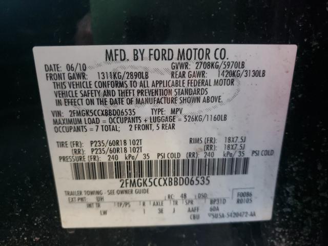 Photo 9 VIN: 2FMGK5CCXBBD06535 - FORD FLEX SEL 