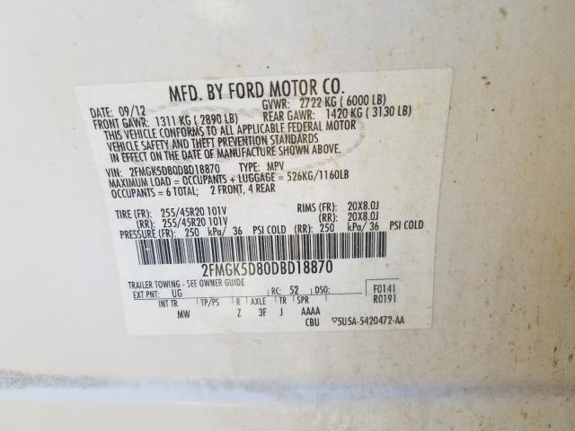 Photo 9 VIN: 2FMGK5D80DBD18870 - FORD FLEX LIMIT 