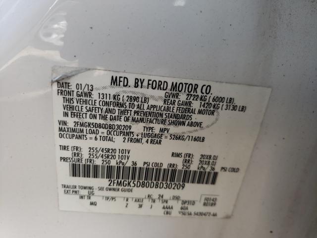 Photo 9 VIN: 2FMGK5D80DBD30209 - FORD FLEX LIMIT 