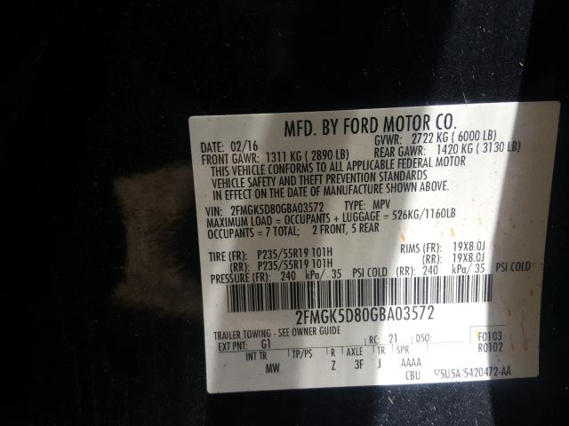 Photo 9 VIN: 2FMGK5D80GBA03572 - FORD FLEX LIMIT 