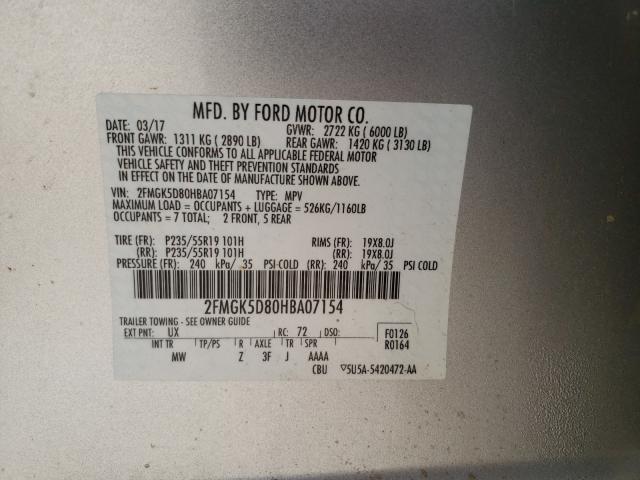 Photo 9 VIN: 2FMGK5D80HBA07154 - FORD FLEX LIMIT 