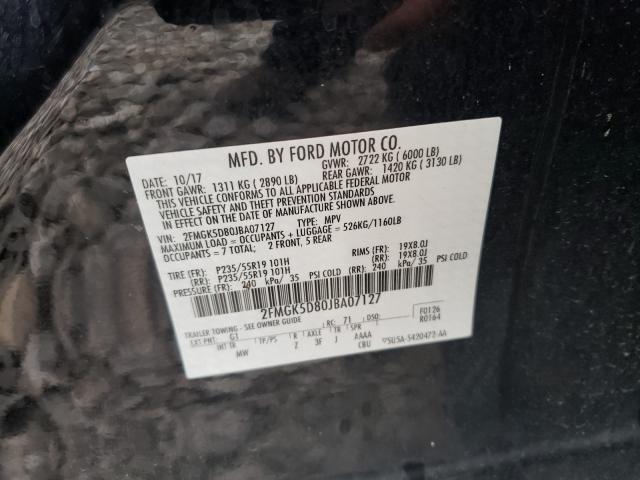 Photo 9 VIN: 2FMGK5D80JBA07127 - FORD FLEX LIMIT 