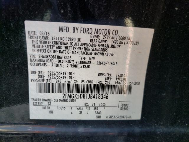 Photo 9 VIN: 2FMGK5D81JBA18346 - FORD FLEX LIMIT 