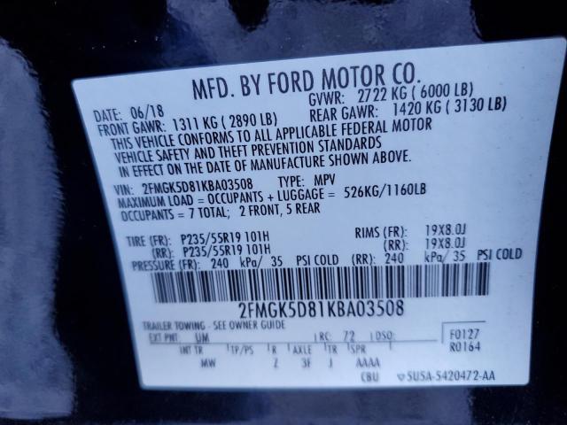 Photo 12 VIN: 2FMGK5D81KBA03508 - FORD FLEX LIMIT 