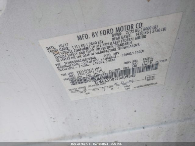 Photo 8 VIN: 2FMGK5D82JBA09848 - FORD FLEX 