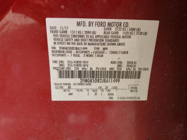 Photo 12 VIN: 2FMGK5D82JBA11499 - FORD FLEX LIMIT 