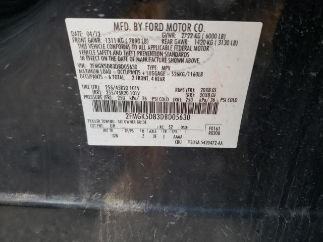 Photo 9 VIN: 2FMGK5D83DBD05630 - FORD FLEX LIMIT 